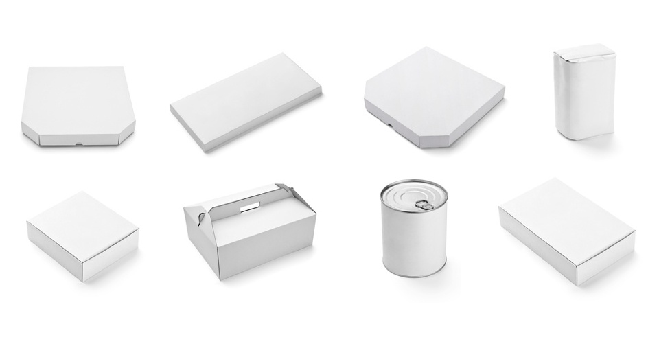 collection of  various white box and packages on white background. each one is shot separately